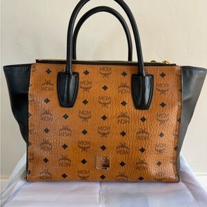 MCM Cognac and Black Satchel Bag